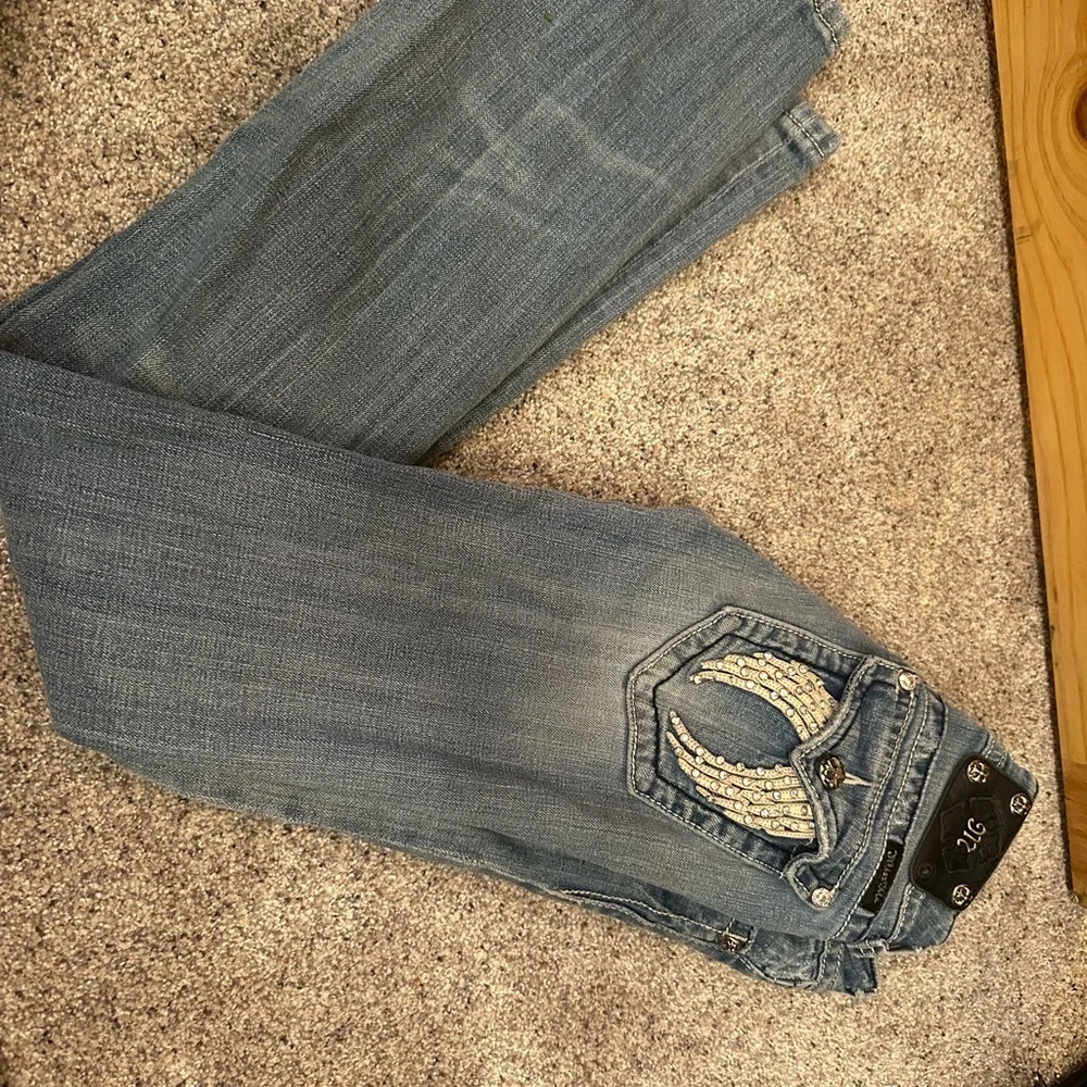 Miss Me Blue Boot Cut Jeans with Silver Accents - Picture 1 of 3